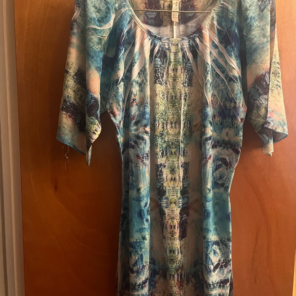 Blue Patterned Women’s Beach Cover up or regular Top.